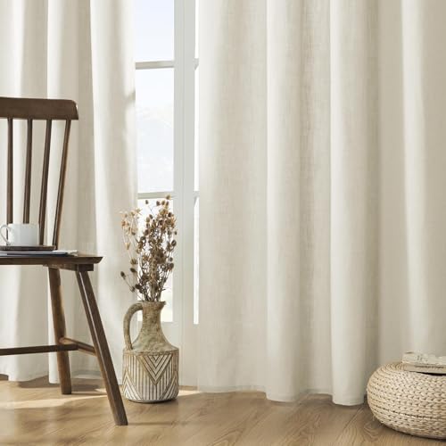 Joydeco Linen Curtains Set - Ivory on Linen, 52W x 96L, 2 Panels, Light Filtering