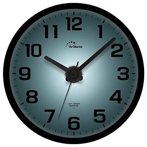 WallarGe 12-Inch Night Light Wall Clock for Bedroom - Black