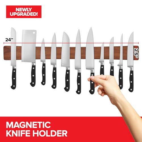 Modern Innovations 24 Inch Acacia Wood Magnetic Knife Strip - Kitchen Organizer