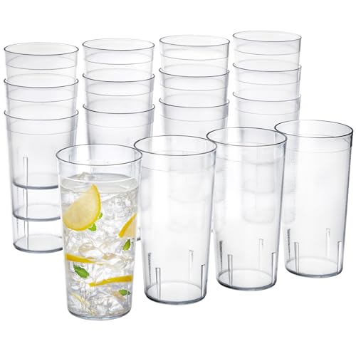 US Acrylic Cafe Plastic Reusable Tumblers (Set of 16) 20-ounce Water Cups Assorted Colors | Restaurant Style Drinking Glasses Value Set, Stackable, BPA-free, Made in the USA | Top-rack Dishwasher Safe