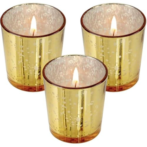 Mister Candle Gold Set of 12 Pine Scented Holiday Votive Candles with Essential Oils, 15 Hr Burn Time