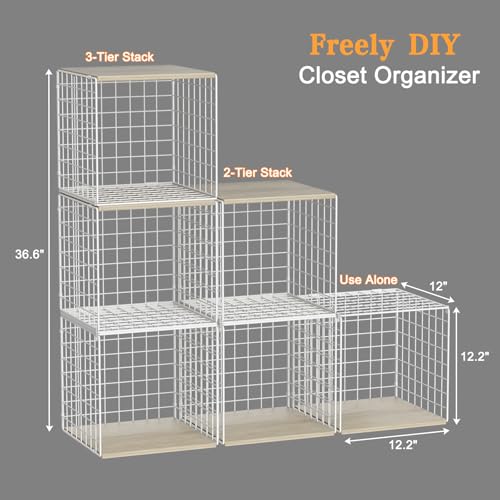 White Stackable Closet Organizers with Wood Top - 3 Pack