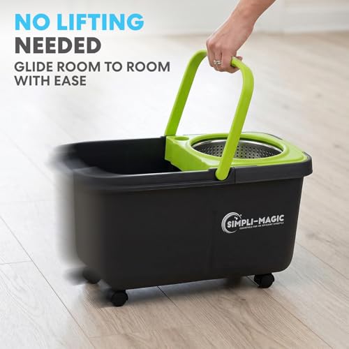 Black/Green Spin Mop and Bucket Set with Microfiber Heads & Soap Dispenser