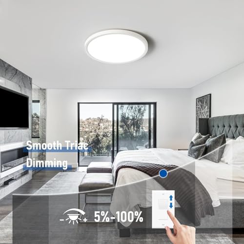 YELIOLED 12 Inch Black Dimmable LED Ceiling Light Fixture 6 Pack, 24W 2640LM