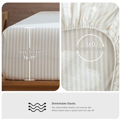 King Striped Cotton Linen-Like Sheet Set - Almond Milk Grey, Classic Stripes