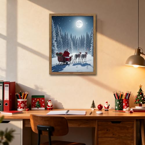Night Sky Christmas Santa Wall Art 16x24in Canvas Print with Frame - Holiday Decor