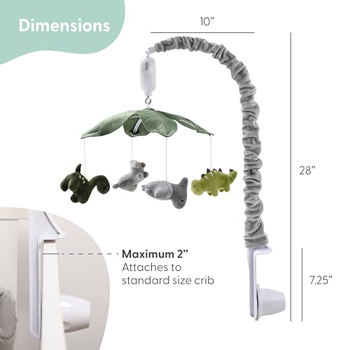 Musical Crib Mobile for Babies with Dino Safari Theme - Grey & Green Camo, 12 Lullabies