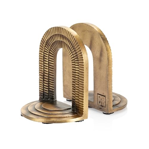 Cast Iron Brick Arch Bookends Set - Antique Brass Decor for Shelves