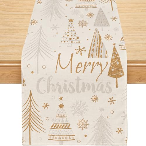 Siilues 220 GSM Merry Christmas Table Runner 13x72 Inch - Festive Burlap-Style Decor