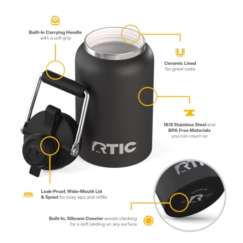 RTIC Half Gallon Outback Jug - Ceramic-Lined Insulated Water Bottle - Black 64 Oz