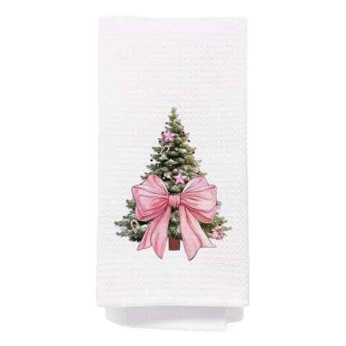 Pink Christmas Tree Kitchen Towels - Pink Christmas Decorations, Christmas Tea Towels, Pink Christmas Kitchen Bathroom Towels,Christmas Hand Towels Pink, 16 x 24 Inch