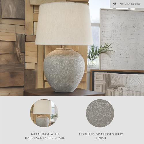Signature Design by Ashley Dreward Table Lamp - Distressed Faux Stone Look, 26" Tall, 3-Way Lighting for Living Room & Bedroom