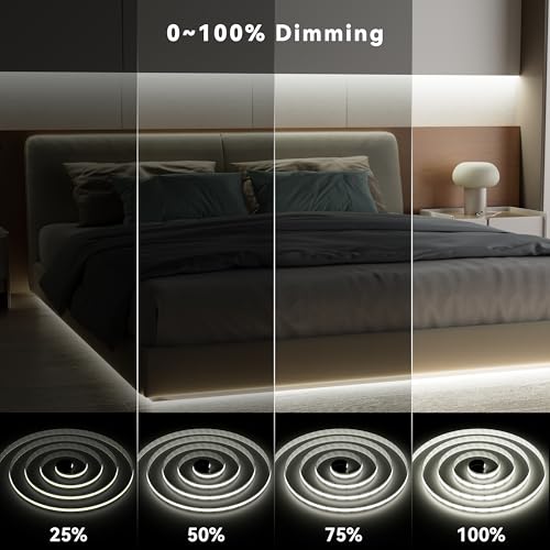 PAUTIX 32.8ft Tunable White COB LED Strip Light with APP Control, Music Mode, 2700K-6500K, Dimmable, UL Listed