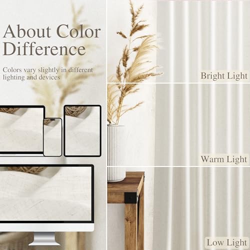 Nanspring 52" x 120" Linen Blend Curtains Pack of 2 Neutral Farmhouse Drapes