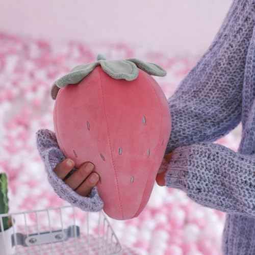 Rikyo Cute Stuffed Strawberry Fruit Soft Plush Toy Hugging Pillow Gifts for Kids Toys,Girl Boy Pet Food Shaped Stuff Cuddle Toy for Christmas,Baby Shower,Birthday,Bridal Shower (Pink-20cm)