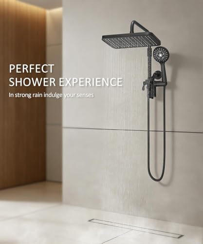 Black 12-Inch Shower Head with Filters and Handheld Spray Combo