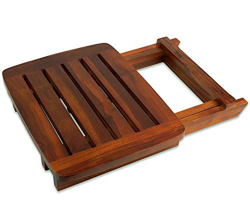 Portable Bamboo Shower Bench - Folding Shower Stool Seat Chair Support Up to 500LBS
