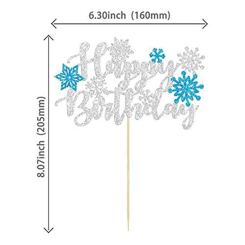 1Pcs Snowflake Happy Birthday Cake Topper Winter Wonderland Frozen Cake Topper Decoration Snowflake Party Supplies Blue