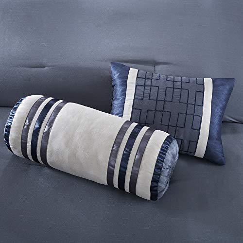 Queen Hotel Style Comforter Set Navy 7-Piece Bedding Collection