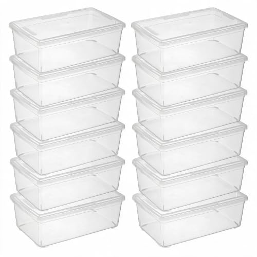 Novelinks 12 Pack 6QT Plastic Shoe Storage Bins with Lids - Space-Saving Organizers