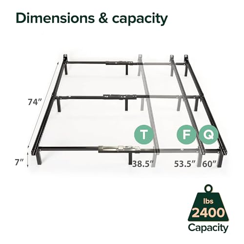Black Adjustable Bed Frame for Twin, Full, Queen - No Slats, 7 Inch Support