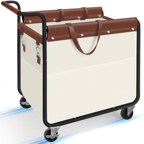 Kayfia Beige 180L Rolling Laundry Hamper with Removable Waterproof Bag and 7 Side Pockets