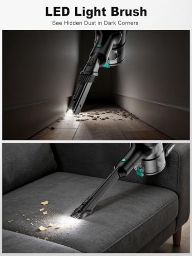 Cordless Vacuum Cleaner 58KPa/10-in-1 Stick Vacuum with LED Light, 55 Min Runtime, Army Green