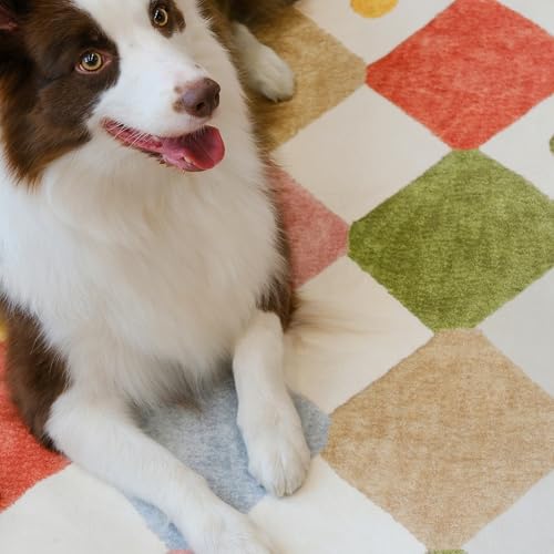 Kids Nursery Rug - 5x7 Colorful Playroom Carpet with Non-Slip Backing - Diamond Circus Design