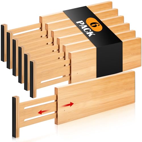 Adjustable Bamboo Drawer Dividers for 12.5-17 Inch Deep Drawers - 6 Pack
