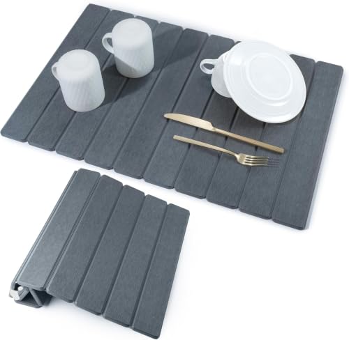 Large Stone Dish Drying Mat for Kitchen Counter - Water Absorbing, Foldable