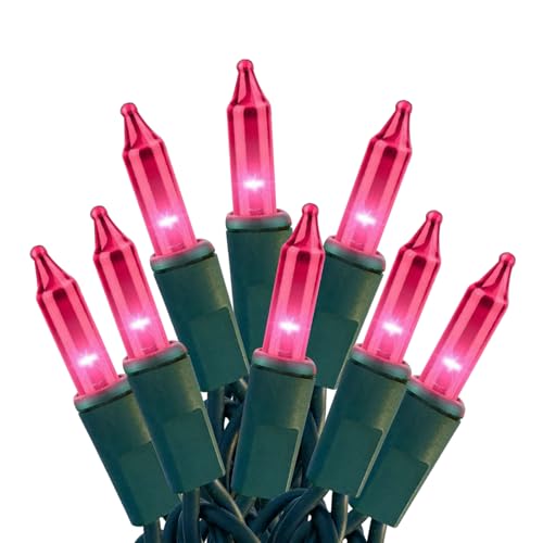 HISHINY Pink 21ft Christmas Lights, 100 Mini Bulbs, UL Certified Indoor/Outdoor