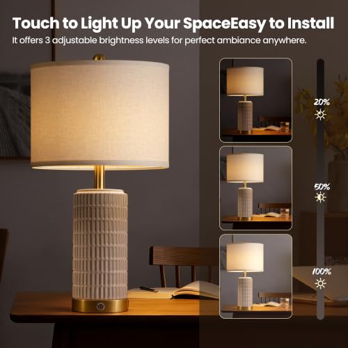 25-Inch Ceramic Touch Table Lamp Set of 2 - White Gold Variations