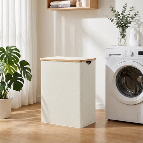 Double Laundry Hamper with Lid and 2 Removable Bags - Beige, 170L Capacity