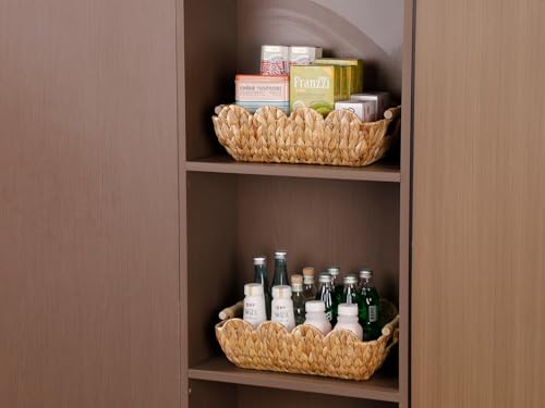 Water Hyacinth Wicker Basket - Medium, Scalloped Edges, Rustic Home Storage