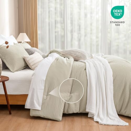 PHF Ultra Soft Waffle Comforter Set 3 Pieces King Linen | Breathable & Durable Bedding