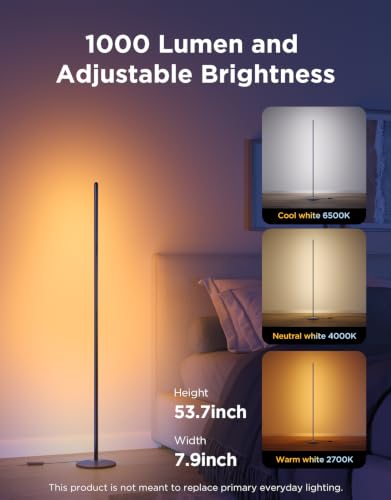 RGBIC Floor Lamp - 53.7 Inch LED Corner Lamp with App Control, Black