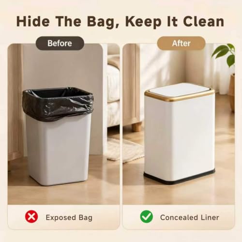 Organizelink White 2.1 Gal Slim Bathroom Trash Can with Swing Lid, Rustproof Stainless Steel, Pet-Proof Odor Control, Space-Saving Waste Basket