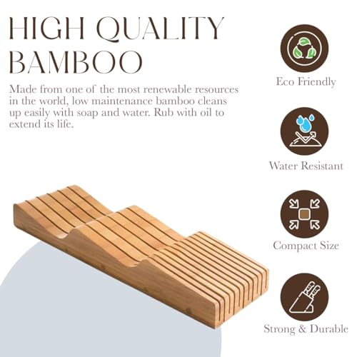 In-Drawer Bamboo Knife Organizer with 16 Slots - Kitchen Drawer Storage