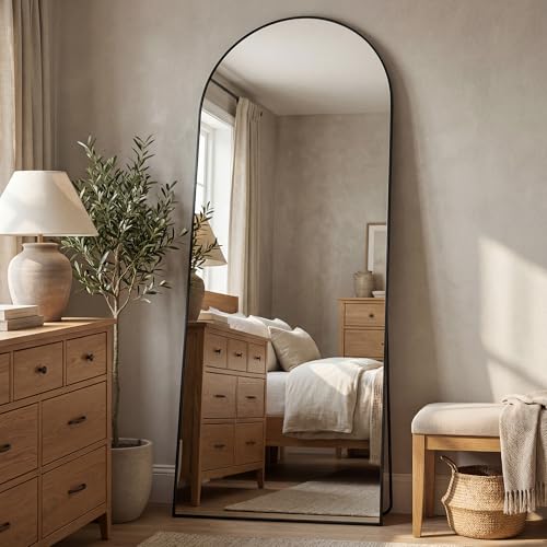 Antok 71x26 Inch Black Arched Full Length Floor Mirror with Stand - Large Home Decor