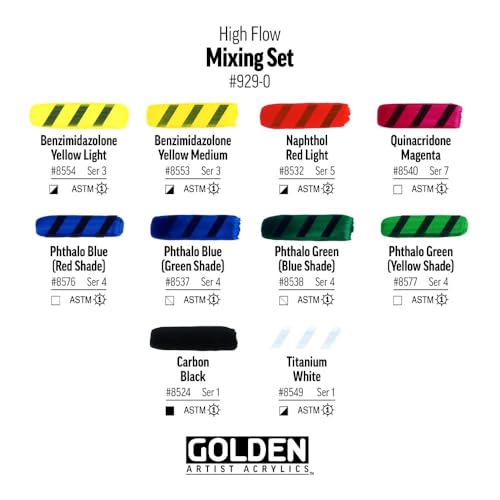 GOLDEN High Flow Acrylic Paint Set - 10 Colors for Airbrush & Art