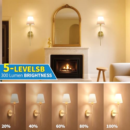 Wireless Battery Operated Wall Sconces Set of 2 - Gold, Dimmable RGB, Remote Control