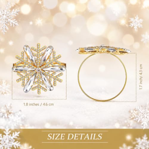 Remerry 36 Pcs Christmas Snowflake Napkin Rings Gold Rhinestone Holders - 4.3 cm