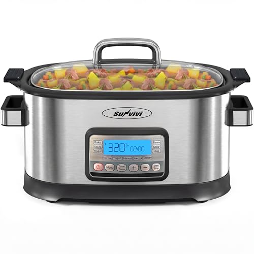 Sunvivi 12-in-1 Programmable Slow Cooker 6.5QT Stainless Steel with Timer & Keep Warm
