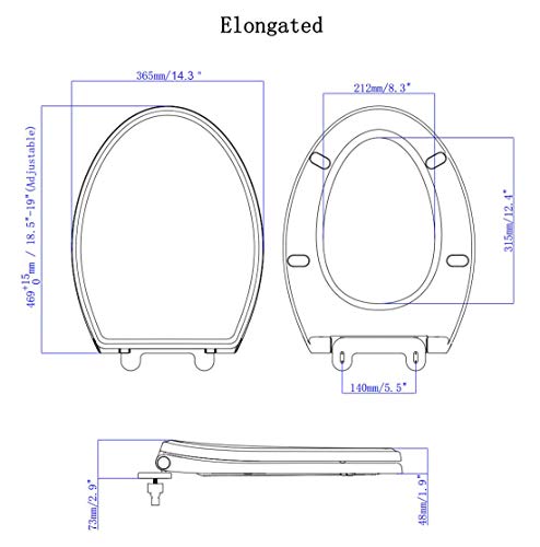 Elongated Toilet Seat - Soft Close, No Slam, One-Click Quick Release, 18.5 Inch