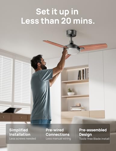 Black 42 Inch Smart Ceiling Fan with Lights and Remote - Quiet Modern Design