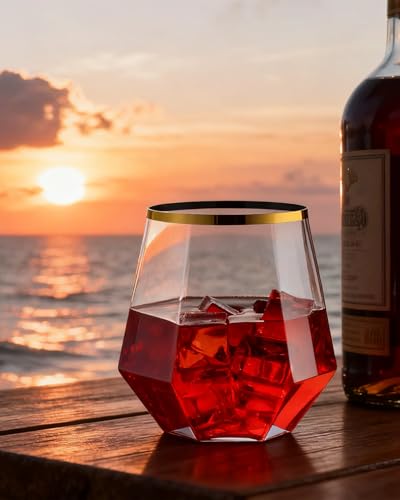 40 Pcs Gold Rim Diamond Clear Plastic Wine Glasses, 12 oz – BESTSTAR