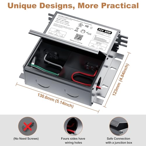 60W 24V Dimmable LED Driver with Junction Box - Triac ELV/MLV Compatible, Flicker-Free Power Supply