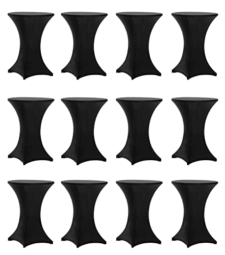12 Pack Black Spandex Cocktail Table Covers - Fits 32x43 Inch High Tables - Elastic, Reusable, Wrinkle-Free