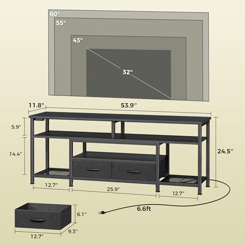 54 Inch LED TV Stand with Power Outlets & RGB LED Lights - Black, for 55-60 Inch TVs