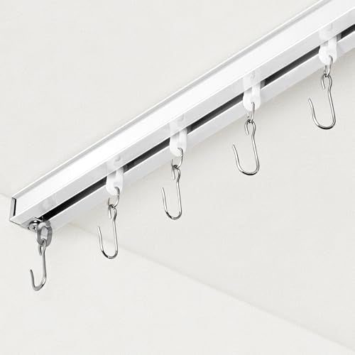 Ceiling Curtain Track System 9-12ft White Room Divider Rail Set - 4 Pieces